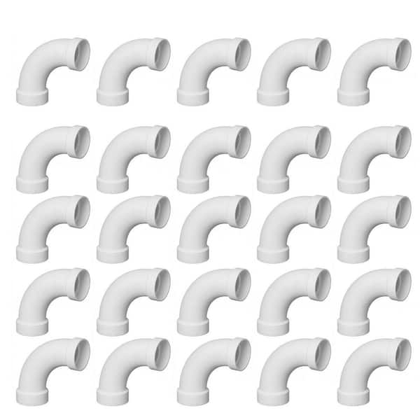 2 in. Rigid PVC DWV Long Sweep 1/4 Bend 90° Elbow, Hub x Hub Plumbing Fitting for Drain, Waste & Vent Systems, (25-Pack)