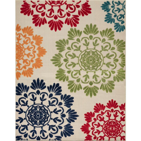 Tayse Rugs Oasis Floral Multi-Color 9 ft. x 12 ft. Indoor/Outdoor Area Rug