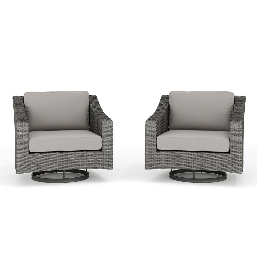 MARTHA STEWART Bedford Set of 2 Indoor-Outdoor Patio Chairs in Gray Rattan  Wicker with 360° Swivel and Gray All-Weather Cushions 2-LTS-9606-GY-MS - ..., image size:1000x1000