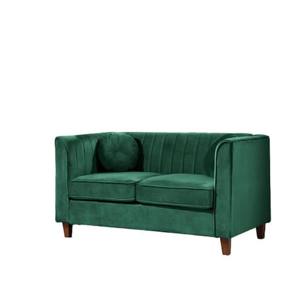 US Pride Furniture Lowery 55 in. Green Velvet 2 Seats Chesterfield Loveseat with Square Arms