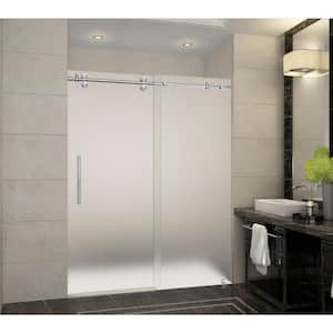 Langham 56 in. to 60 in. x 75 in. Completely Frameless Sliding Shower Door with Frosted Glass in Brushed Stainless Steel