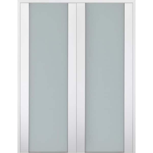 Belldinni Smart Pro 72 in. x 80 in. Both Active Frosted Glass Polar White Wood Composite Double Prehung French Door