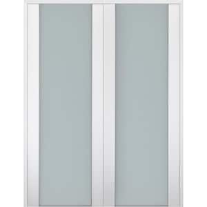 Smart Pro 60 in. x 80 in. Both Active Frosted Glass Polar White Wood Composite Double Prehung French Door