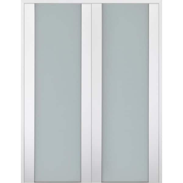 Smart Pro 36 in. x 80 in. Both Active Frosted Glass Polar White Wood Composite Double Prehung French Door
