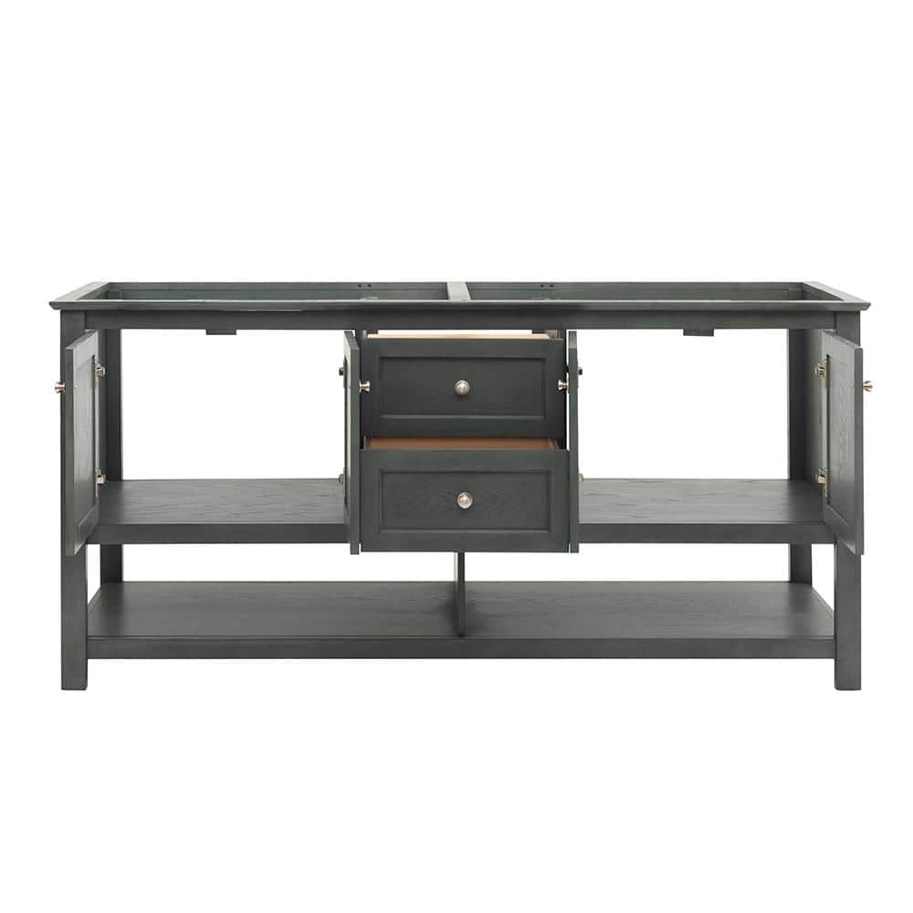 Gray Solid Wood and MDF Freestanding Double Sink Bathroom Vanity