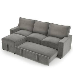 82.1 in. W Gray Polyester Twin Size Space Saving Reversible Sectional 3-Seat Sofa Bed with 2-Pull-out Sleepers