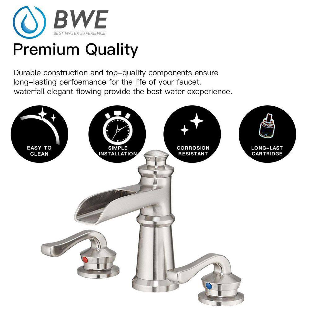 Brushed Nickel Waterfall Widespread 2-Handle Bathroom Faucet