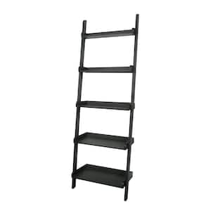 75.5 in. Black Wood 5-shelf Ladder Bookcase