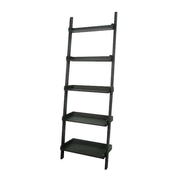 Black Wood 5 Shelf Ladder Bookcase Sh67, White Leaning Bookcase Ikea