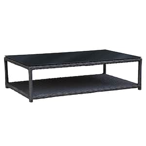 39.4 in. W x 22.4 in. D x 19.7 in. H Rectangle Rattan Wicker Black Coffee Table with Bottom Shelf for Patio Garden Porch