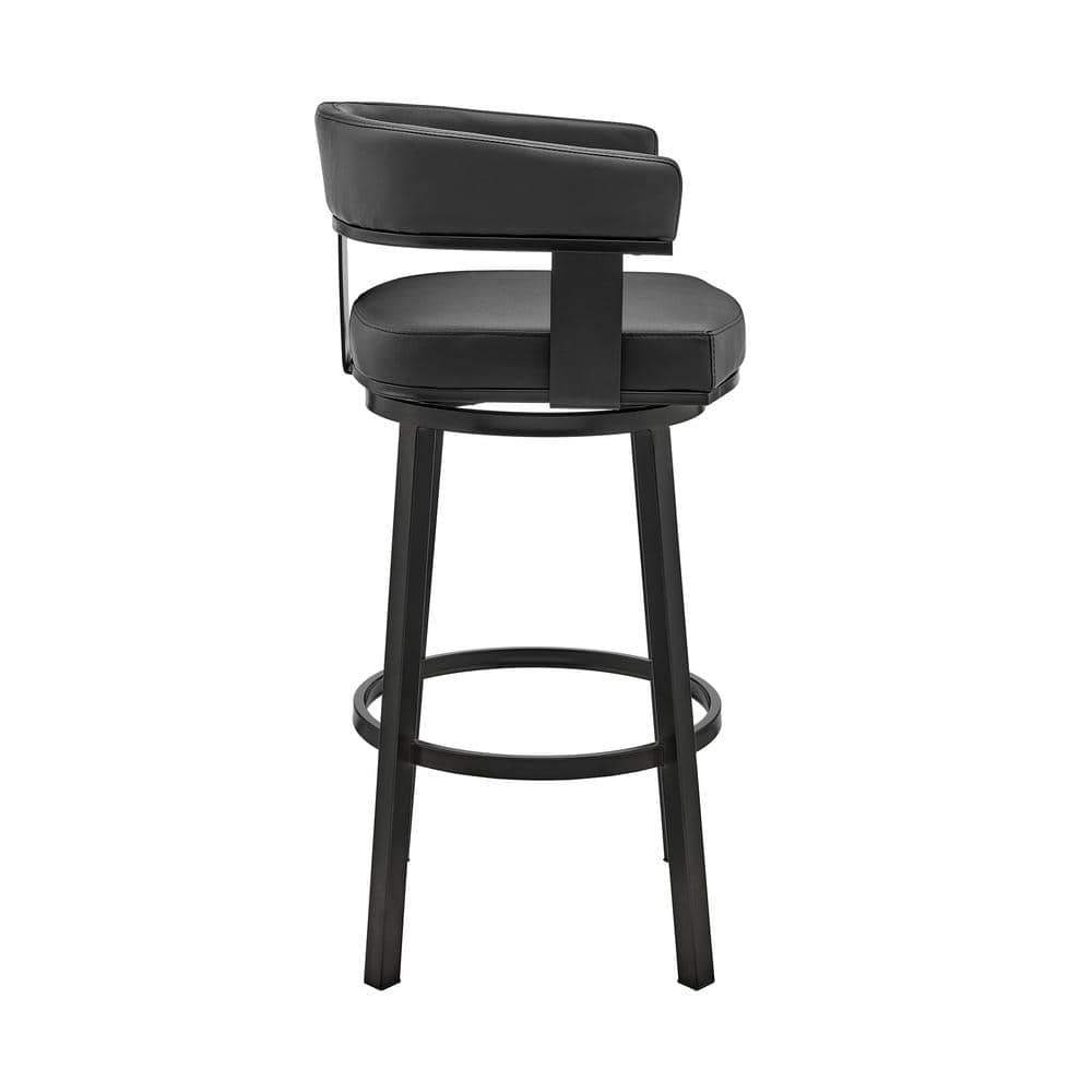 Contemporary 30" Black Faux Leather & Metal Swivel Bar Stool