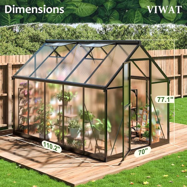 VIWAT 6 ft. W x 9 ft. D Greenhouse for Outdoors, Polycarbonate