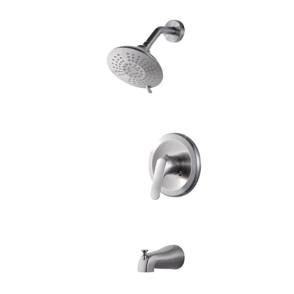 Single Handle 5-Spray Tub and Shower Faucet 1.8 GPM with Brass Rough-In Valve Included in Brushed Nickel