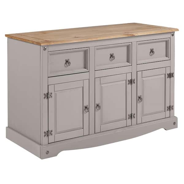 OS Home and Office Furniture Classic Cottage Series Corona Gray Solid Wood Top 49.25 in. Buffet Sideboard with Drawers
