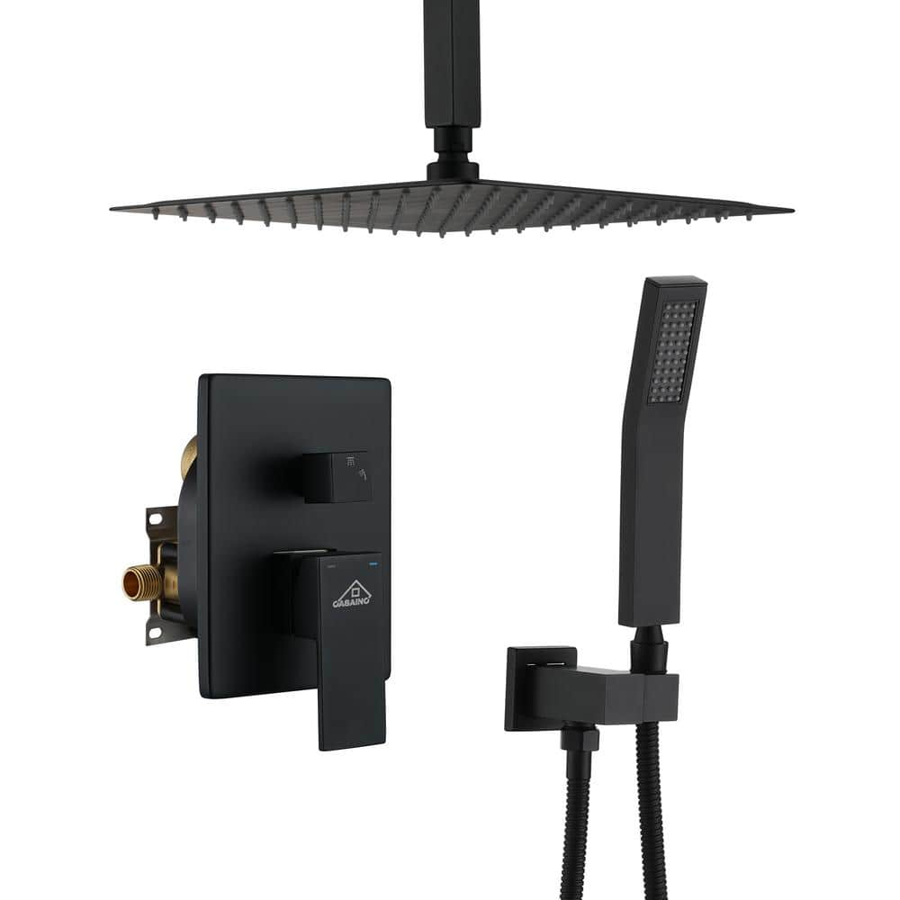 Mondawe 2-Spray 12 in. Celling Mount Dual Shower Head 2.5GPM Fixed with Handheld in Matte Black