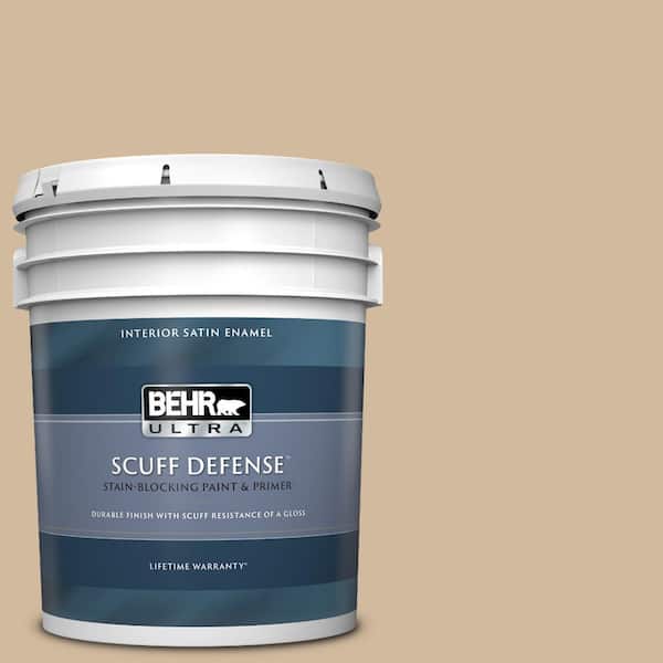 BEHR ULTRA 5 gal. #S280-3 Practical Tan Extra Durable Satin Enamel Interior Paint & Primer