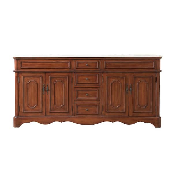 Unbranded Simply Living 72 in. W x 21.5 in. D x 35 in. H Bath Vanity in Teak with White Marble Top