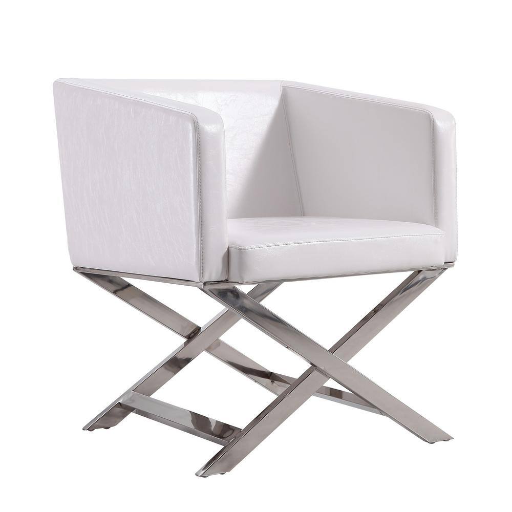 Manhattan Comfort Hollywood White and Polished Chrome Lounge Accent Arm ...