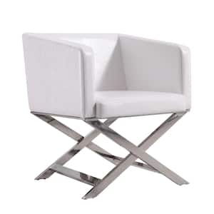 Hollywood White and Polished Chrome Lounge Accent Arm Chair
