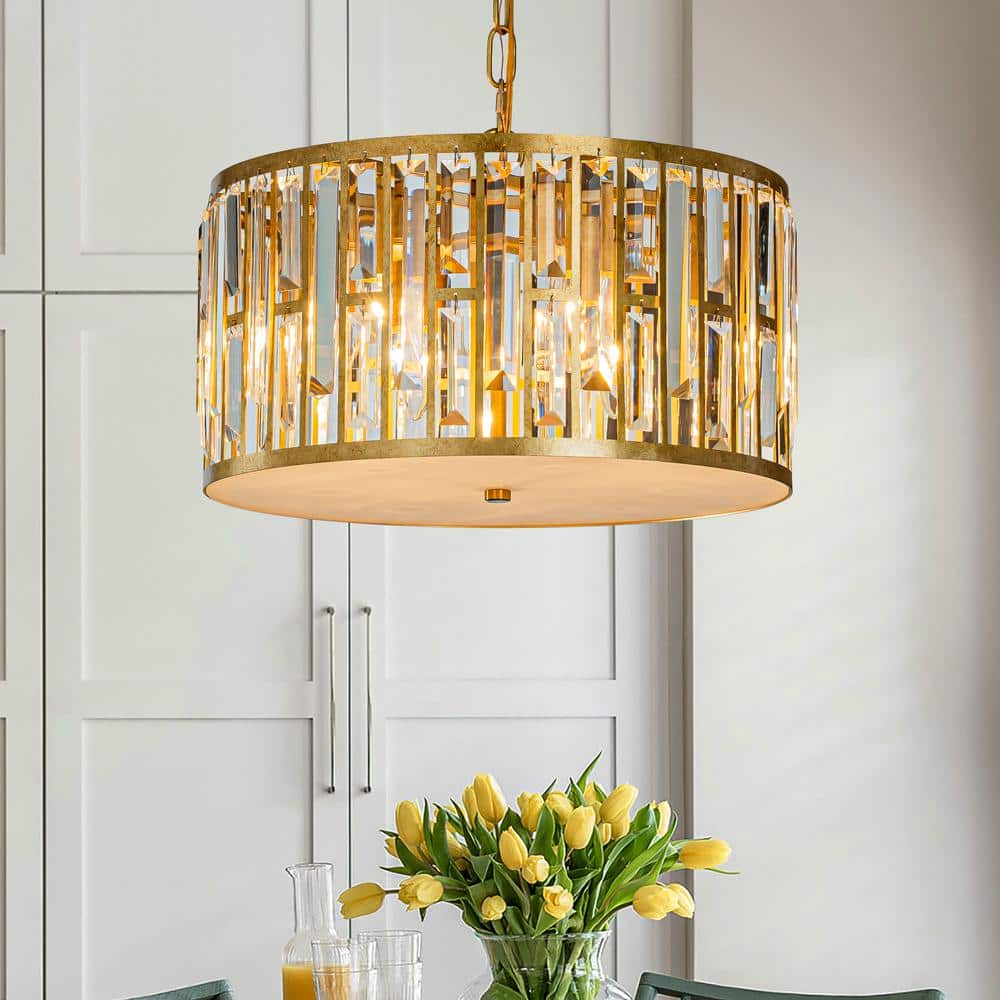 16 in. 6-Light Mid-Century Modern Drum Chandelier with Crystals in Matte Go