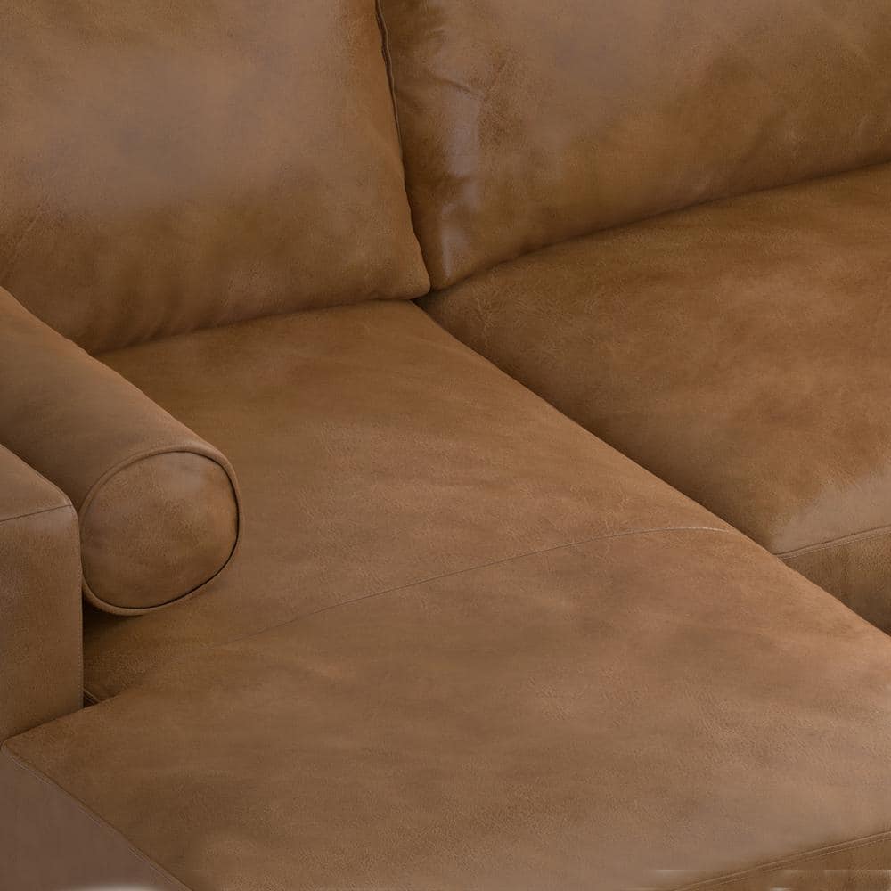 Caramel Brown Leather Left Sectional Sofa with Pillow-top Arm