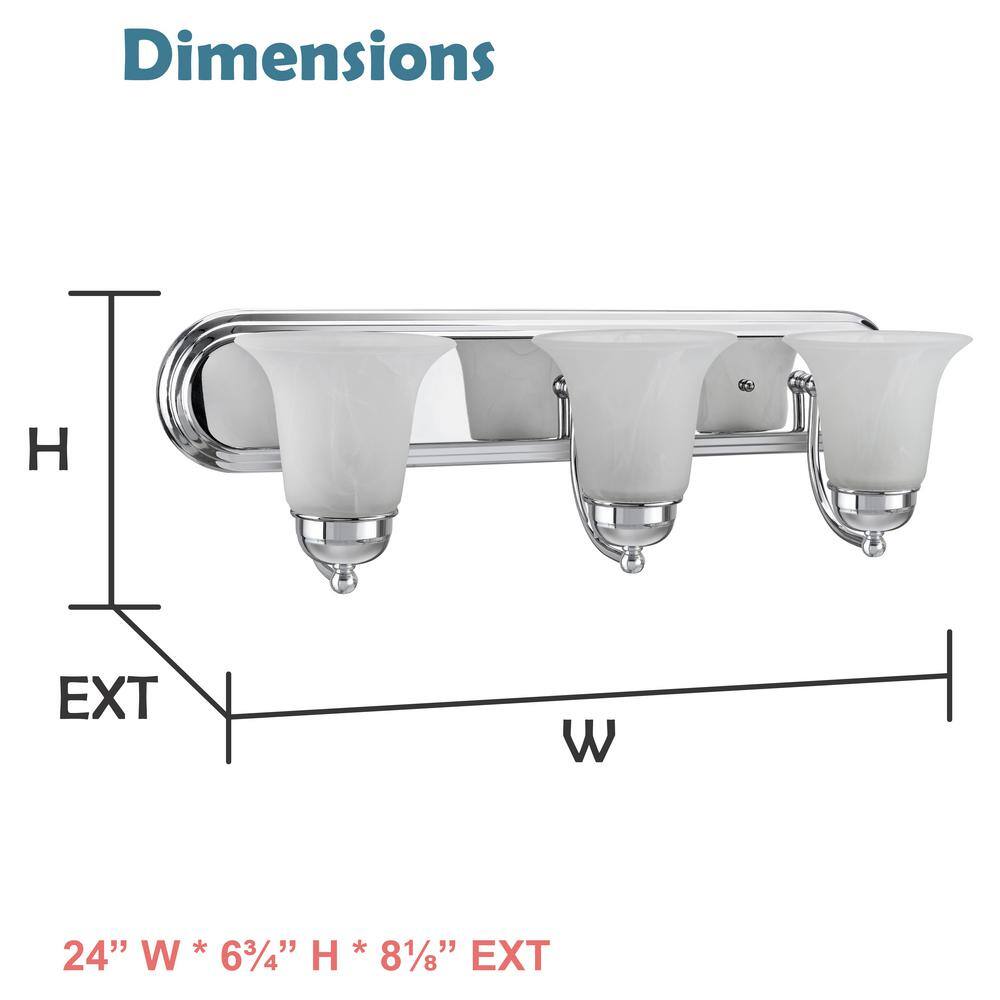Chrome Alabaster Glass 3-Light Bathroom Vanity Fixture