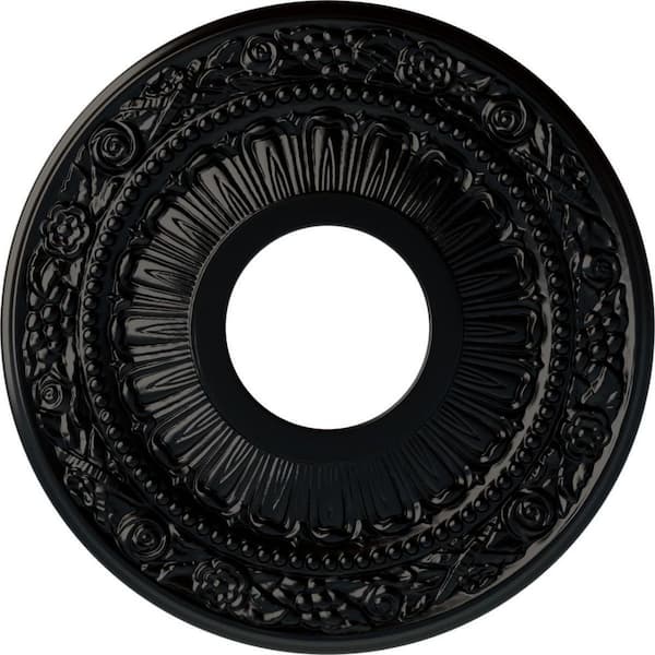 Ekena Millwork 7/8" x 12-1/8" x 12-1/8" Polyurethane Nadia Ceiling Medallion, Hand-Painted Jet Black