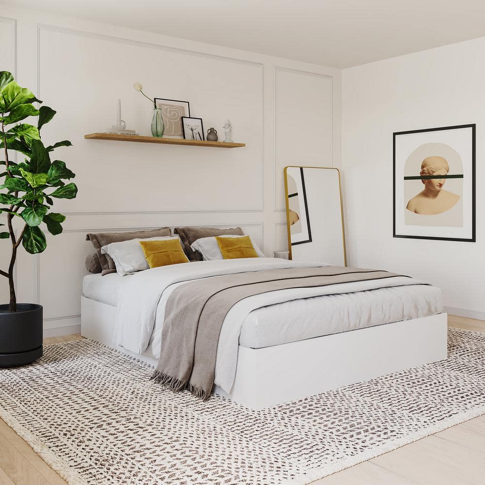 Reversible Full/Double White Wood Frame Storage Bed with 3 Drawers