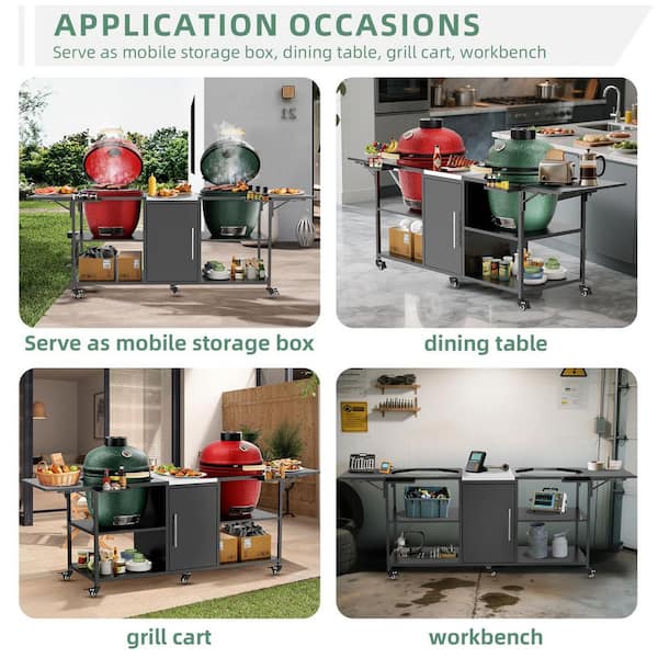 Metal Outdoor Grill Cart, Grill Table Compatible with Large Big