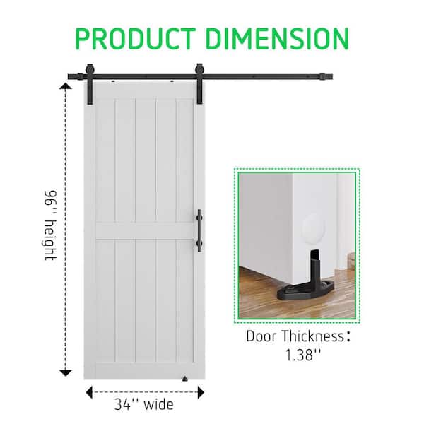SOCBAZZAR - 34 in. x 96 in. 2-Panel Plank White MDF Interior Sliding Barn Door with Hardware Kit