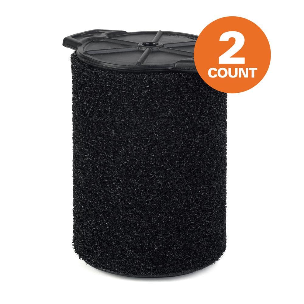 RIDGID Wet Debris Application Foam Wet/Dry Vac Cartridge Filter for Most 5 Gallon and Larger Shop Vacuums (2-Pack)