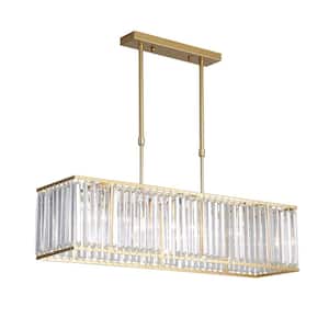 33.5 in. 4-Light Modern Gold Rectangular Chandelier with Transparent Crystal Shades