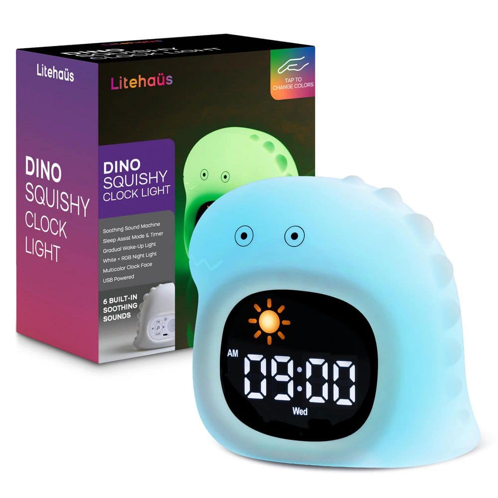 USB Operated Squishy Dino Clock with Sounds Multi-Color Integrated