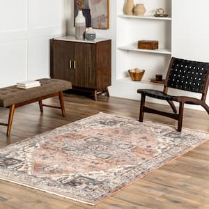 Faded Medallion Fringe Rust 5 ft. x 8 ft. Traditional Area Rug