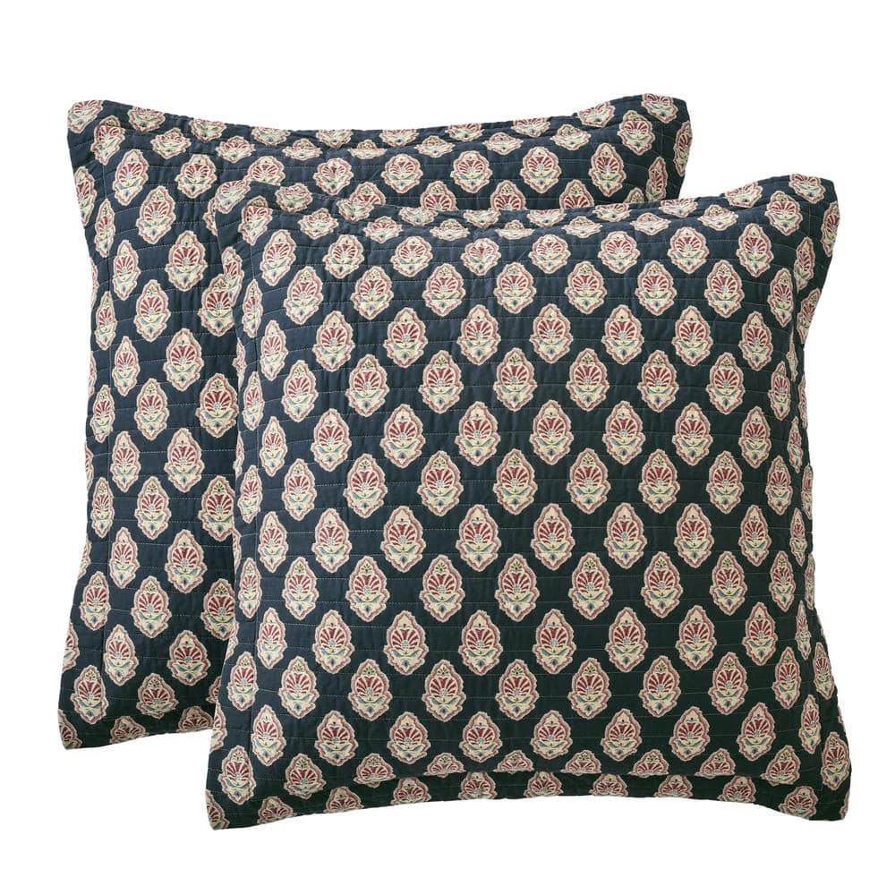 Moreno Blue and Red Cotton Damask Euro Sham Set