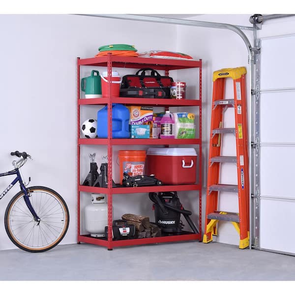 5-Tier Heavy Duty Boltless Steel Garage Storage Shelving Unit in Red (48 in. W x 78 in. H x 24 in. D)