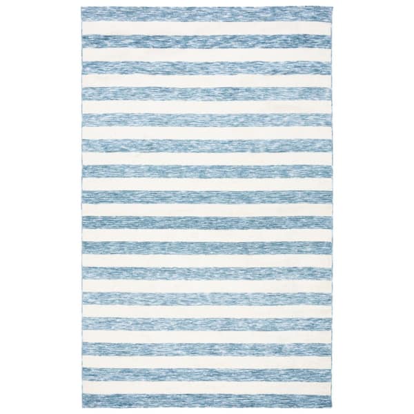 SAFAVIEH Easy Care Light Blue/Ivory Doormat 3 ft. x 5 ft. Machine Washable Striped Abstract Area Rug