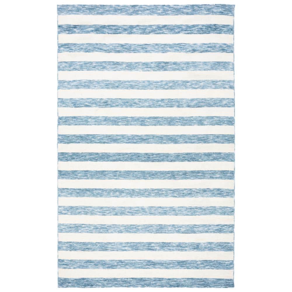 Light Blue and Ivory Striped Synthetic 4' x 6' Area Rug