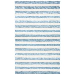 Easy Care Light Blue/Ivory 4 ft. x 6 ft. Machine Washable Striped Abstract Area Rug