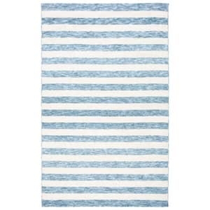 Easy Care Light Blue/Ivory 6 ft. x 9 ft. Machine Washable Striped Abstract Area Rug