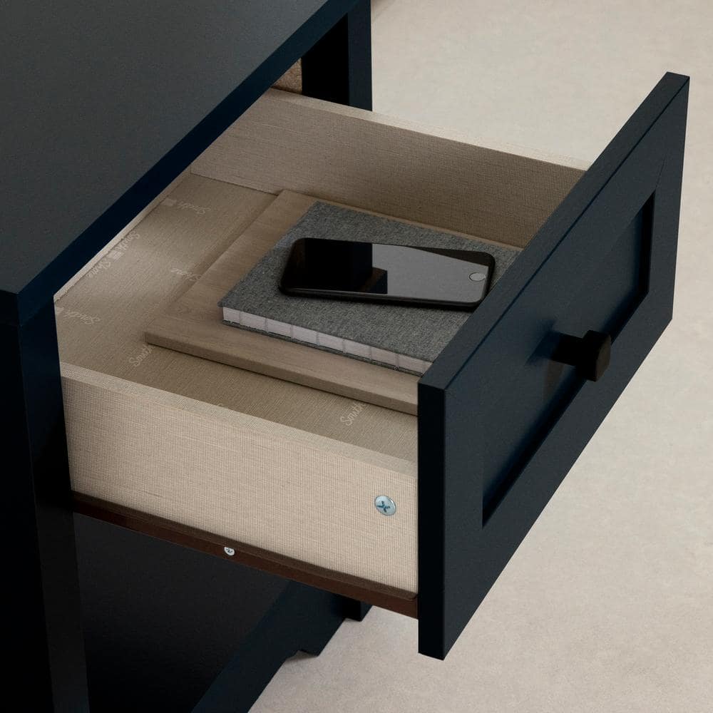 Navy Blue Rectangular Wood End Table with Storage