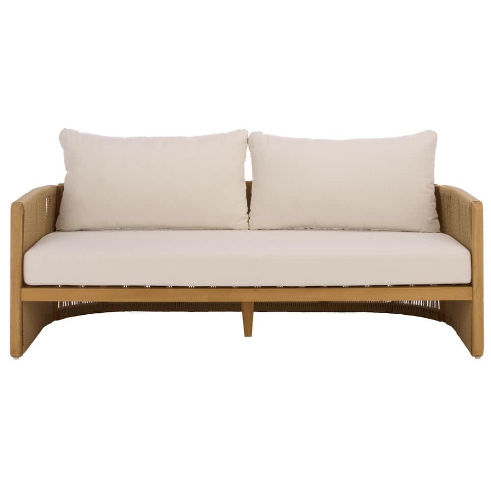 Gale Wood Outdoor Couch with Beige Cushions