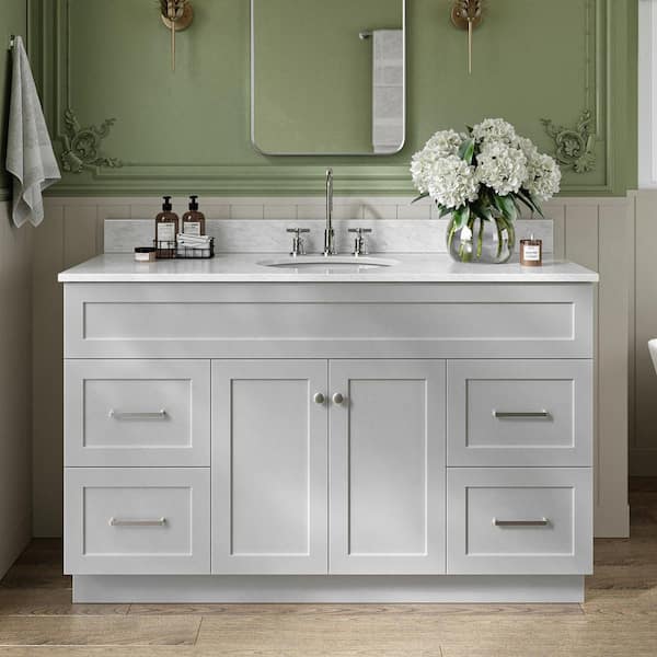 Hamlet 54 in. W x 22 in. D x 35.25 in. H Bath Vanity in Gray with Carrara White Marble Vanity Top