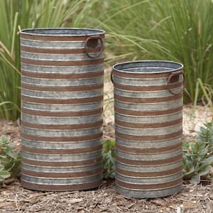 20 in., and 16 in. Large Gray Metal Indoor Outdoor Planter with Handles (2- Pack)
