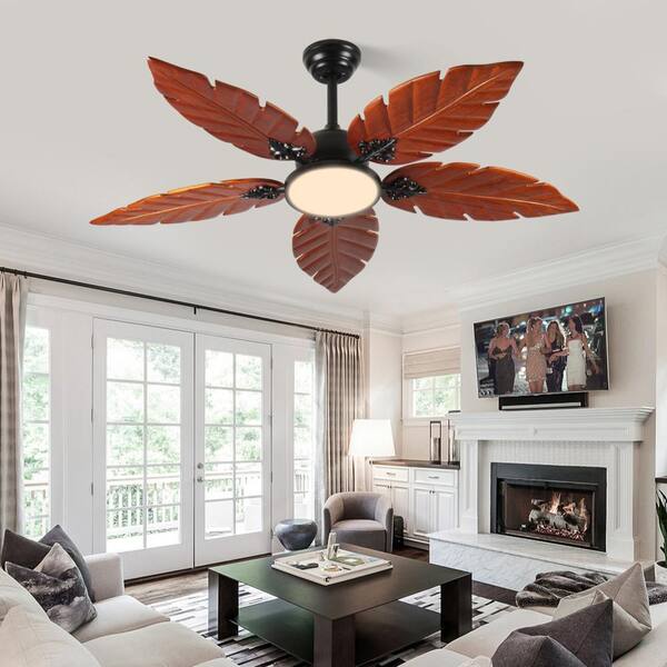 ONEMIX A 52 in. Indoor/Outdoor Black Retro 5 Palm Leaf Shaped