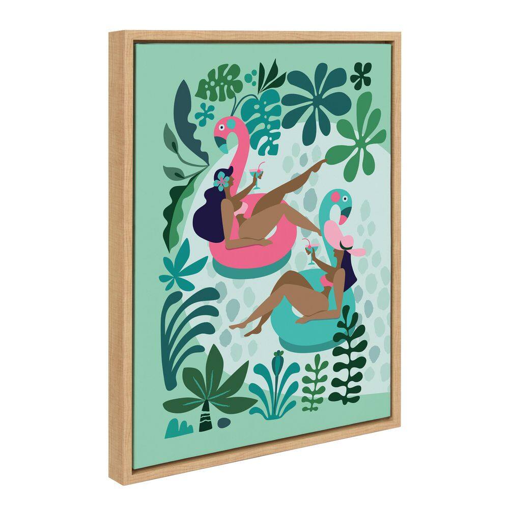 18" x 24" Sylvie Mid Century Modern Girl Friends by Rachel Lee Framed Wall Canvas Natural - Kate & Laurel All Things Decor