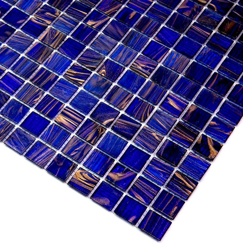 12" x 12" Glossy Blue and Brown Glass Mosaic Tile
