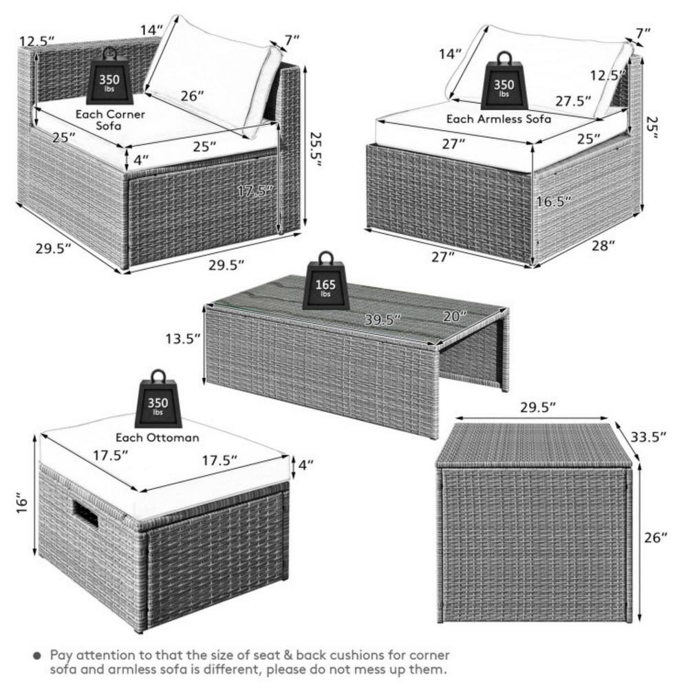 8-Piece Navy PE Rattan Outdoor Patio Furniture Set