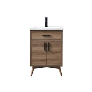 Nelson 24.4 in. W x 18.5 in. D x 34 in. H Bath Vanity in Light Walnut with White Ceramic Top