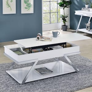 Gales 47.5 in. White and Chrome Rectangle Wood Coffee Table with Lift Top